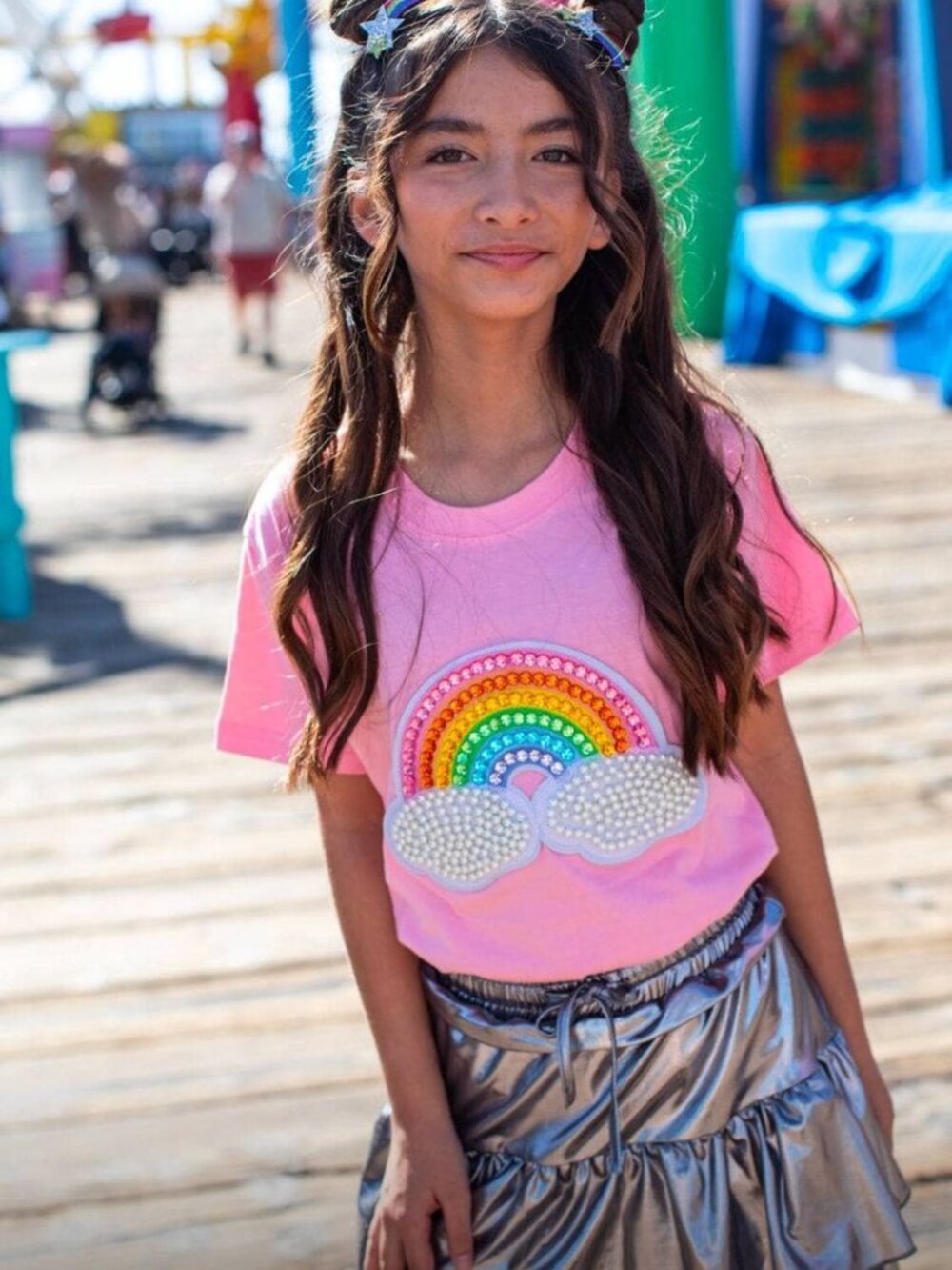 Pink rainbow Pearl Patch T-shirt